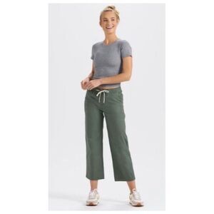 VUORI Womens XL Ripstop Wide Leg Crop Pant Organic Cotton Army Green Stretch